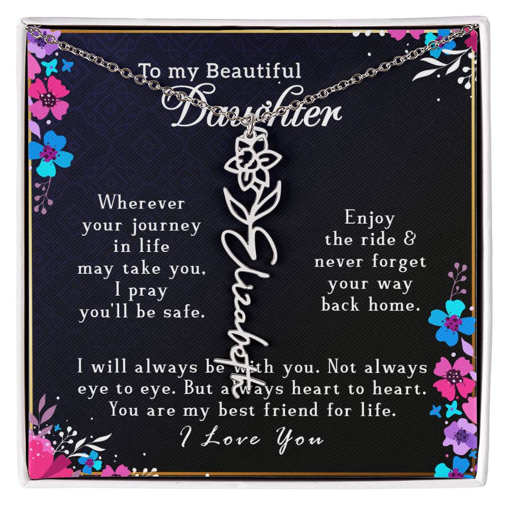 (To My Beautiful Daughter) Customizable Flower Name Necklace