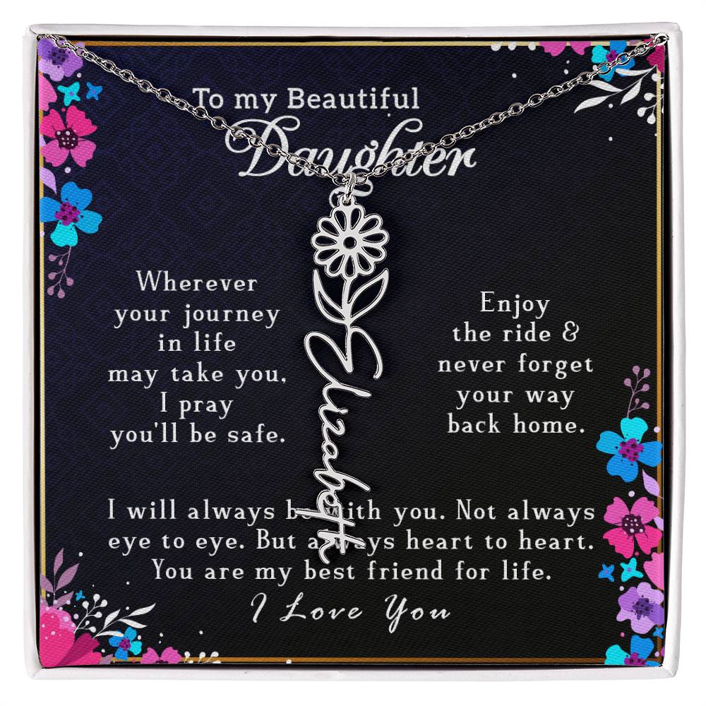 (To My Beautiful Daughter) Customizable Flower Name Necklace