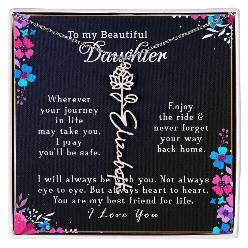 (To My Beautiful Daughter) Customizable Flower Name Necklace