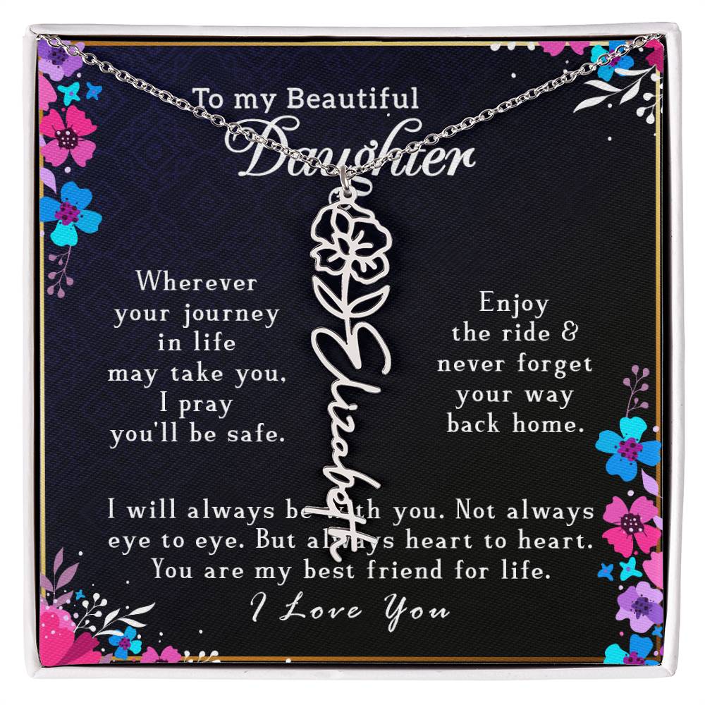 (To My Beautiful Daughter) Customizable Flower Name Necklace