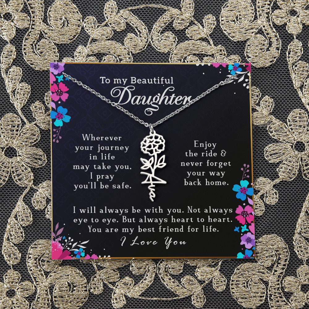 (To My Beautiful Daughter) Customizable Flower Name Necklace