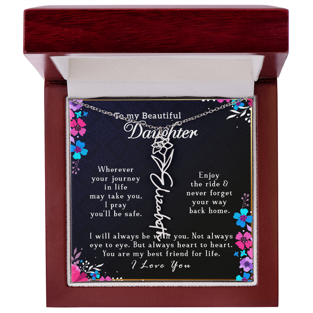 (To My Beautiful Daughter) Customizable Flower Name Necklace