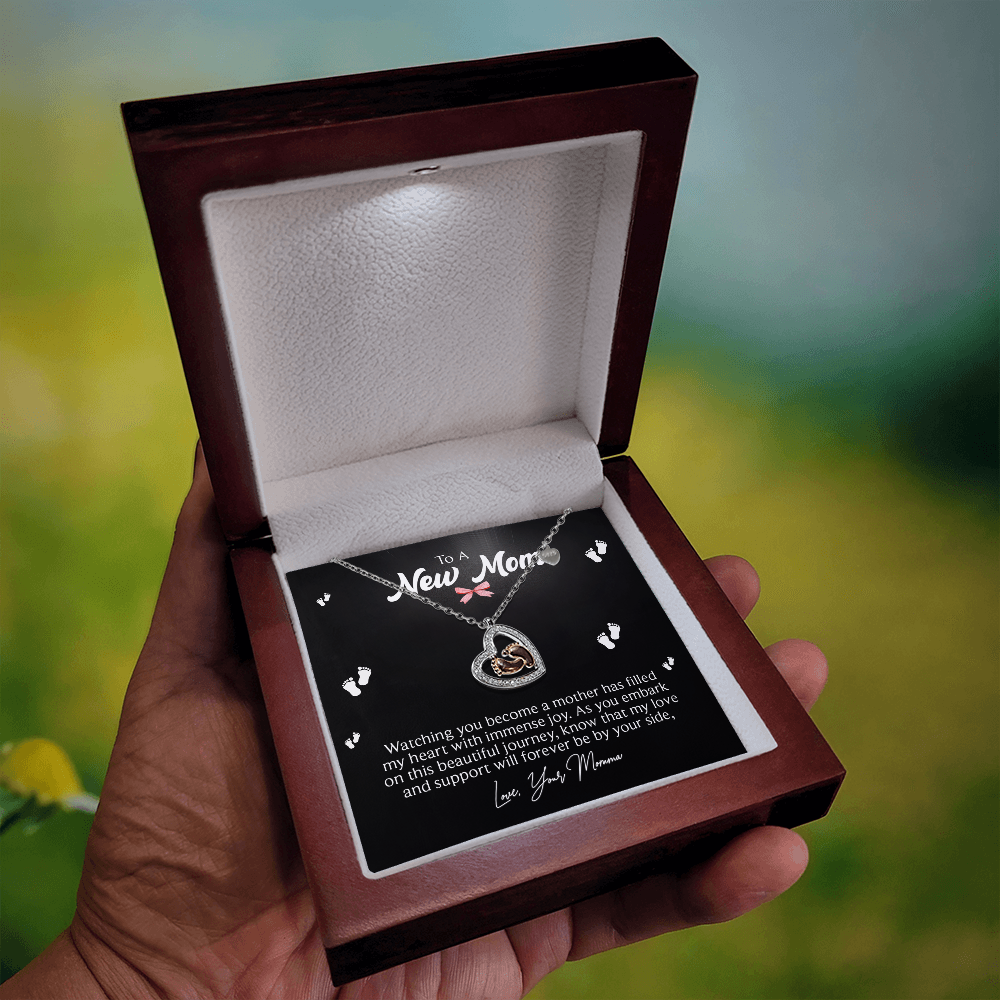 (To A New Mom) Baby Feet Heart Necklace