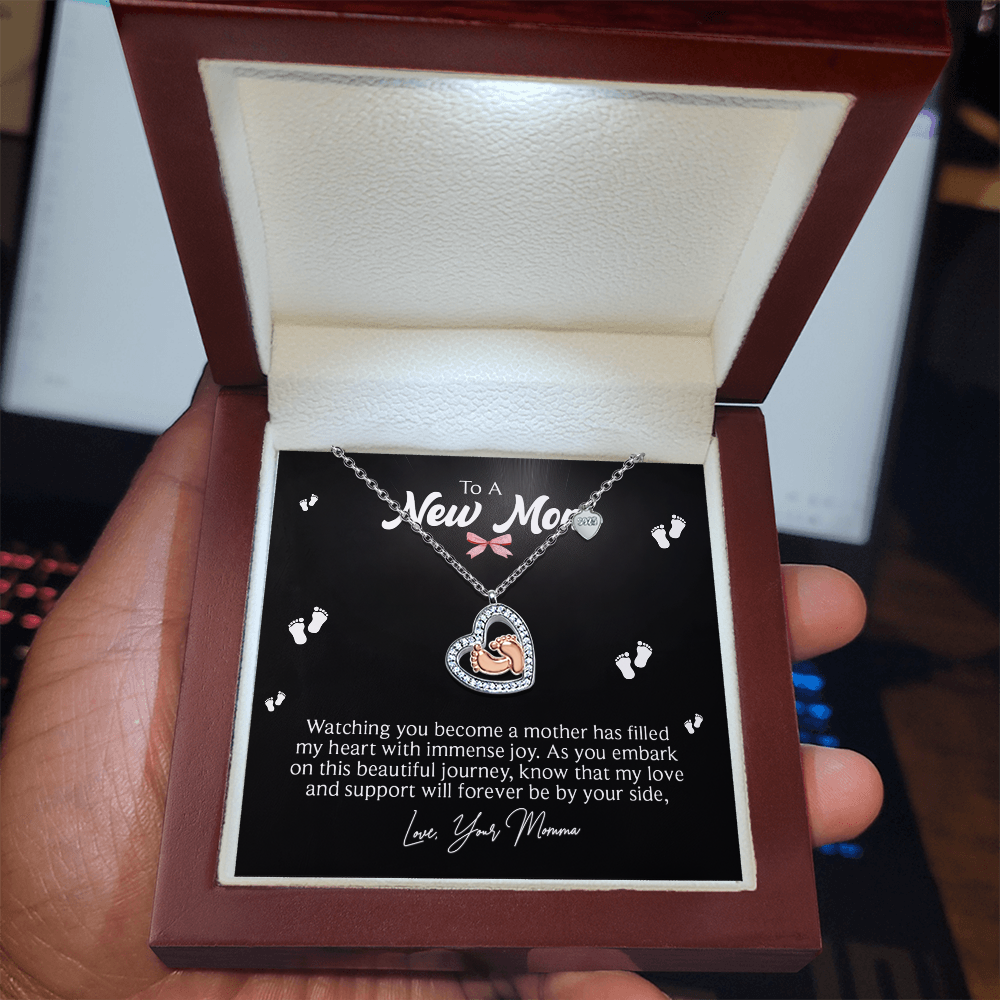 (To A New Mom) Baby Feet Heart Necklace