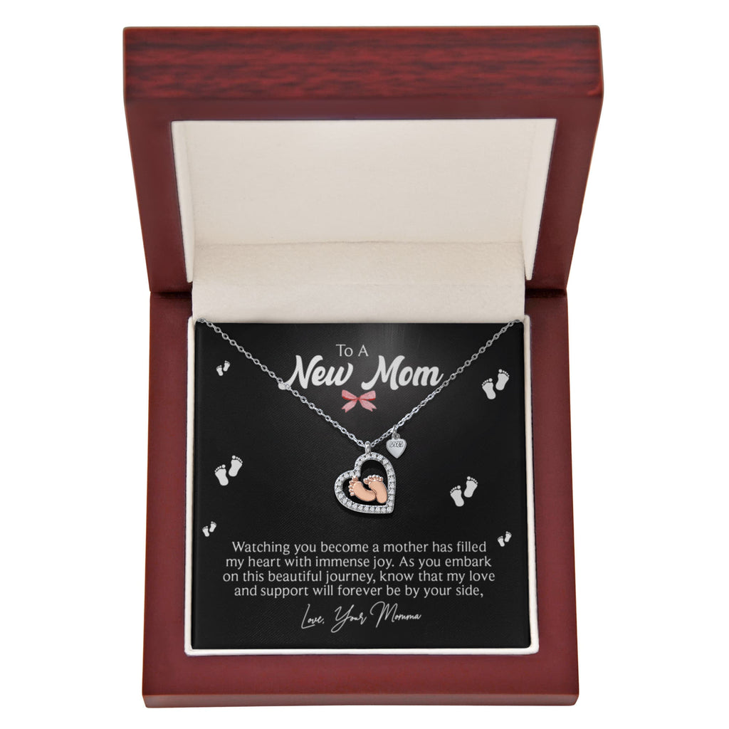 (To A New Mom) Baby Feet Heart Necklace
