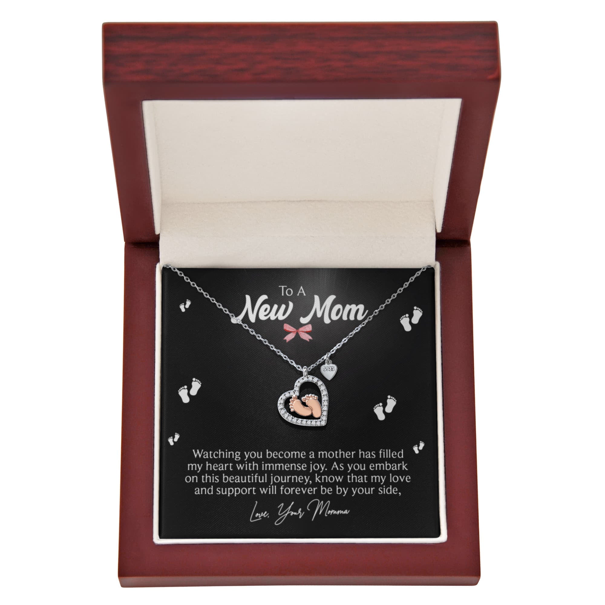 (To A New Mom) Baby Feet Heart Necklace