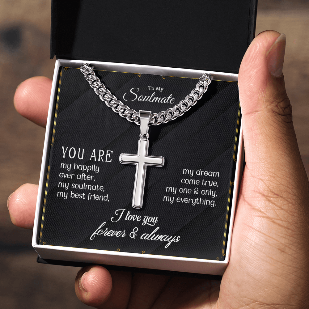 (To My Soulmate) Personalized Cross with Cuban Link Chain