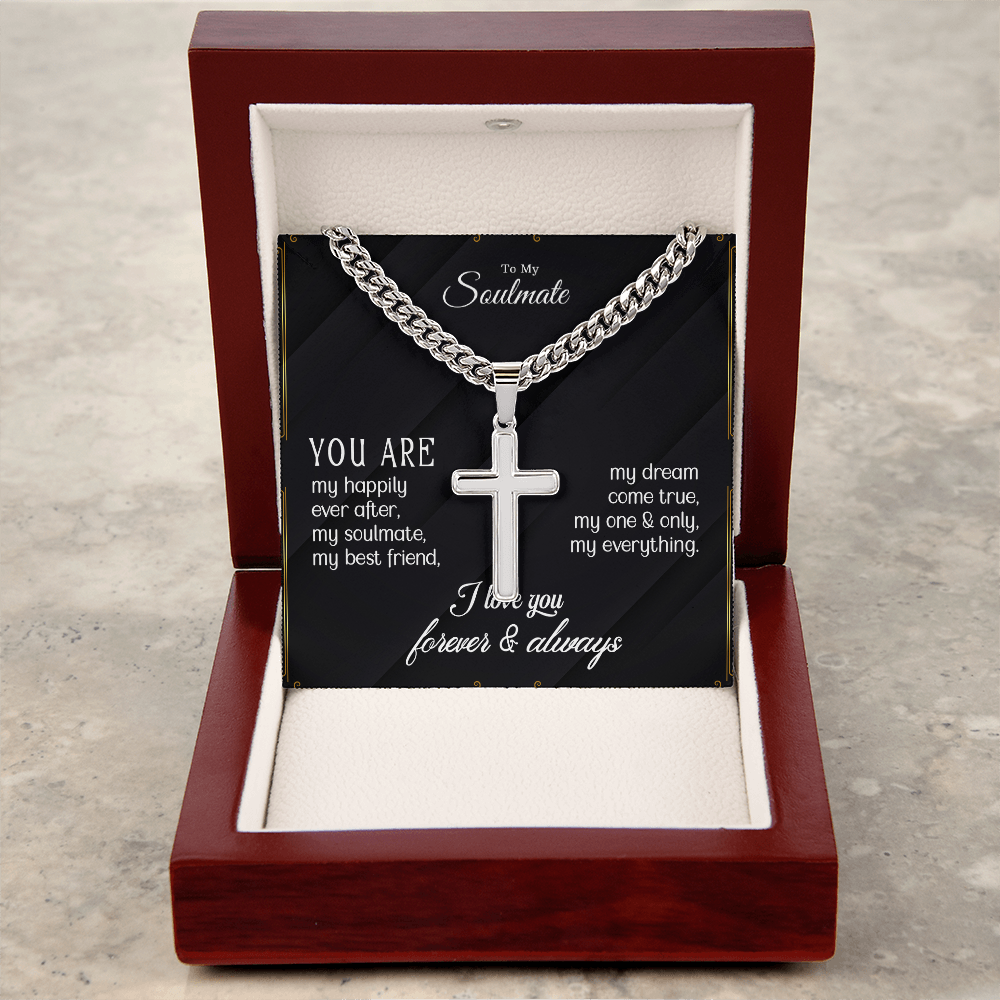 (To My Soulmate) Personalized Cross with Cuban Link Chain