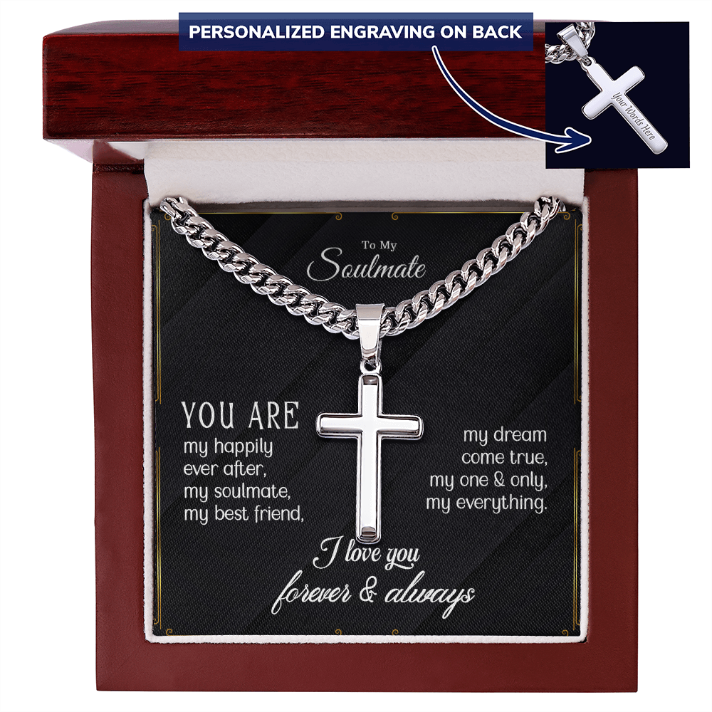 (To My Soulmate) Personalized Cross with Cuban Link Chain