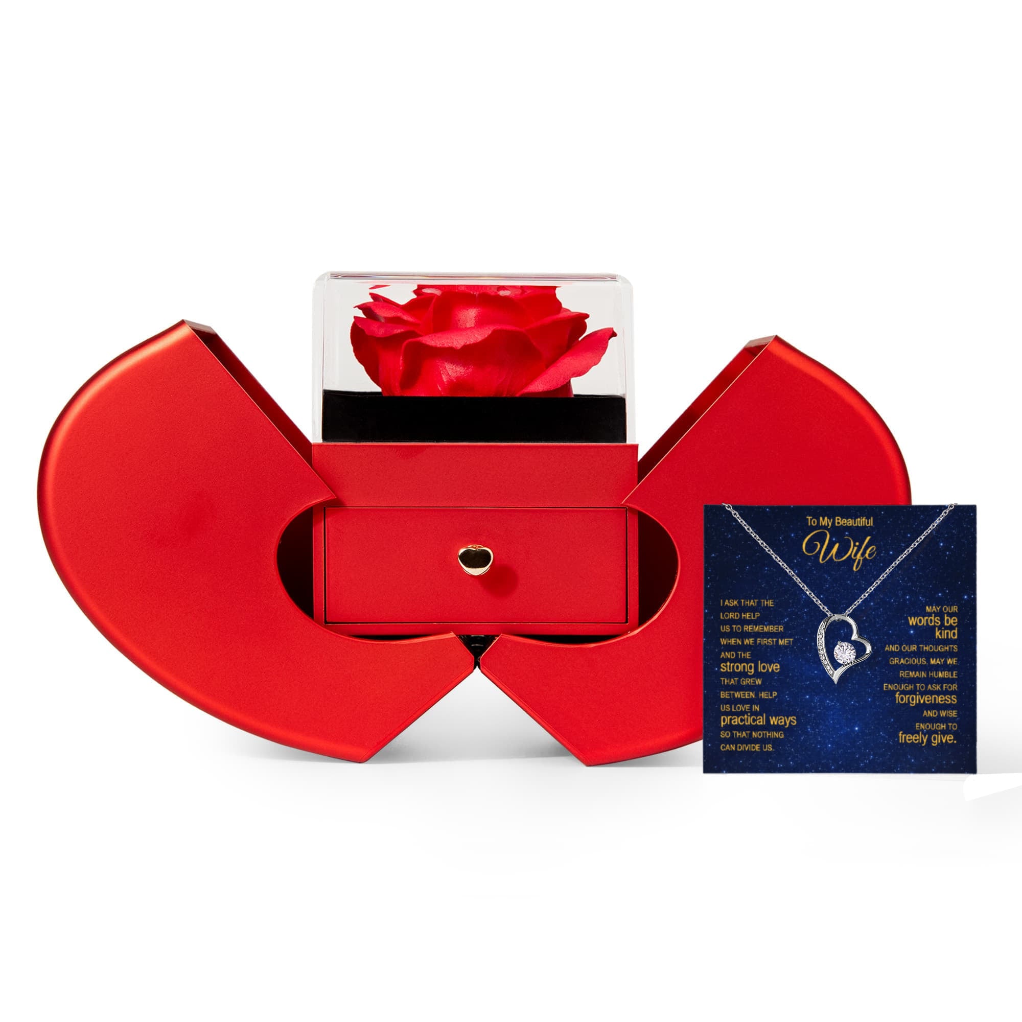 Forever Love Necklace with Red Heart Rose Box