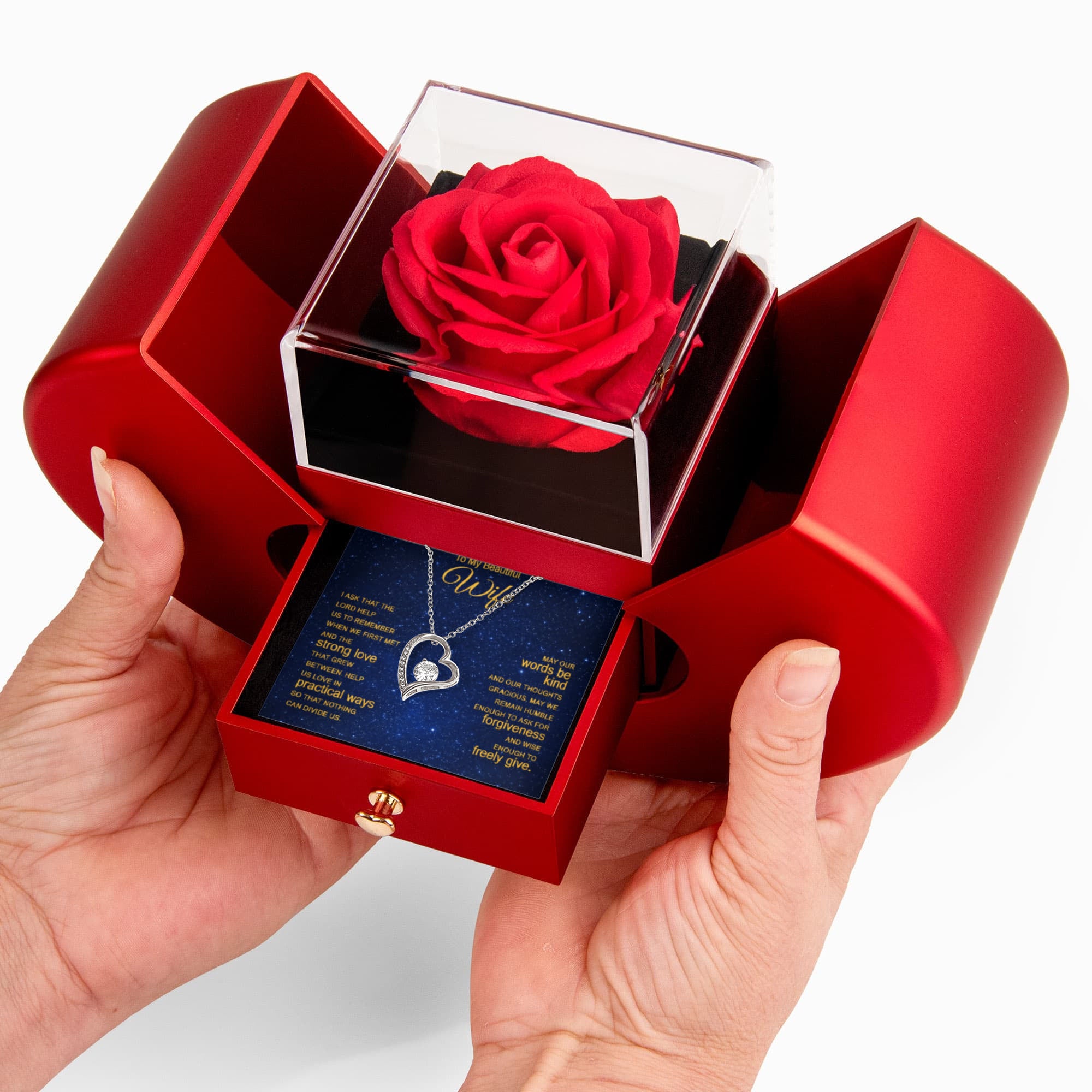 Forever Love Necklace with Red Heart Rose Box