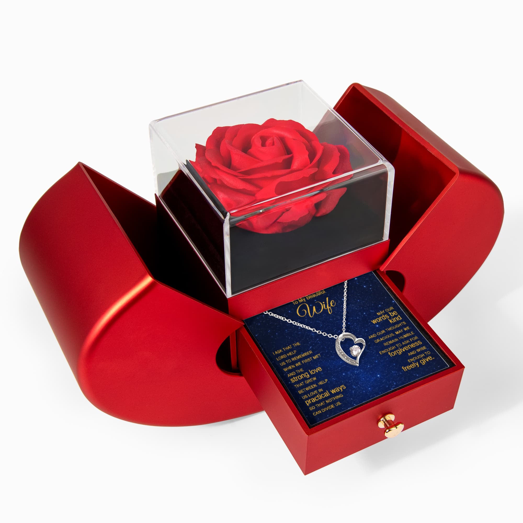 Forever Love Necklace with Red Heart Rose Box