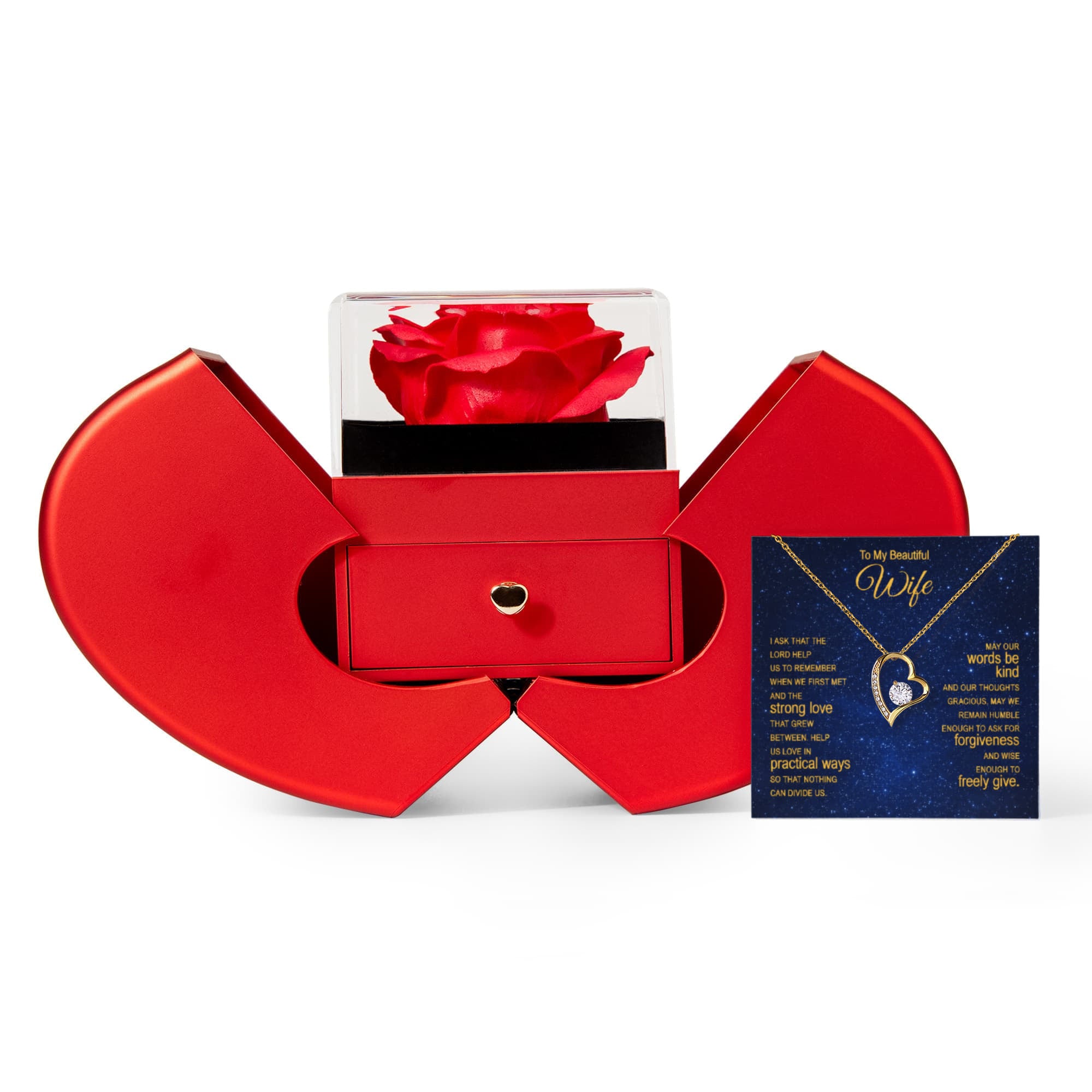 Forever Love Necklace with Red Heart Rose Box