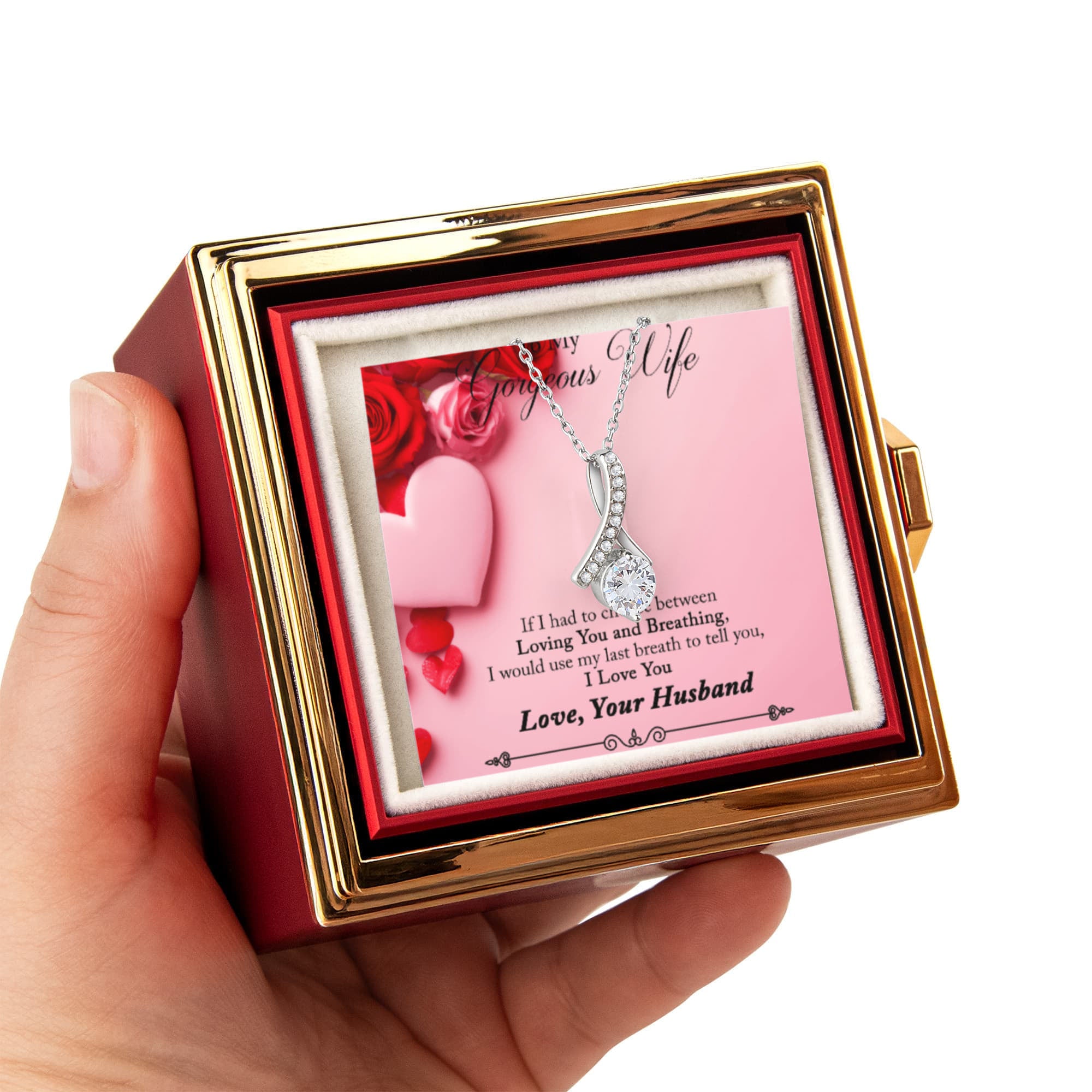 To My Gorgeous Wife Alluring Beauty with Rotating Rose Gift Box