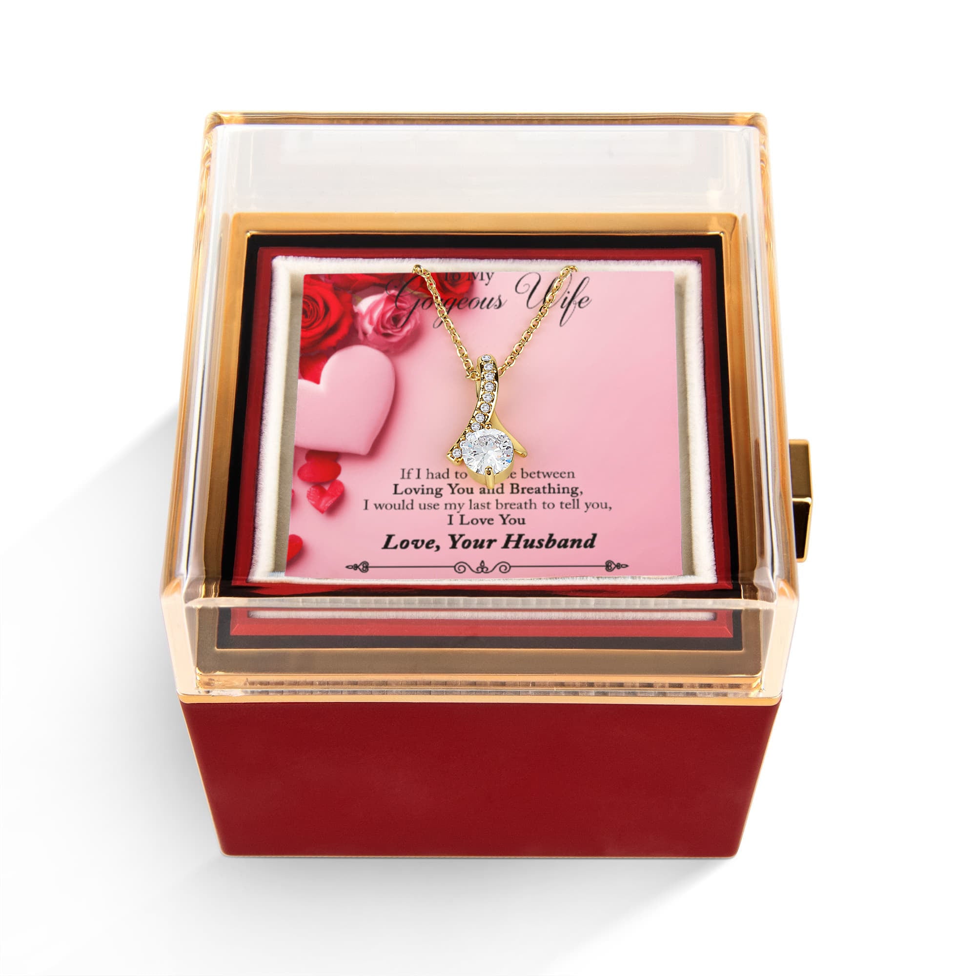 To My Gorgeous Wife Alluring Beauty with Rotating Rose Gift Box